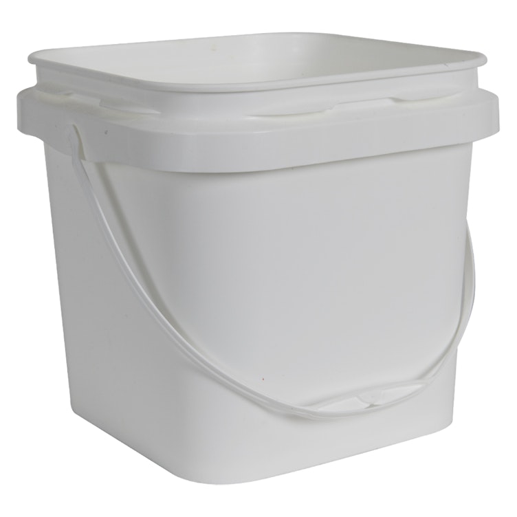 2 Gallon White Polypropylene Square Buckets with Plastic Handle (Lid